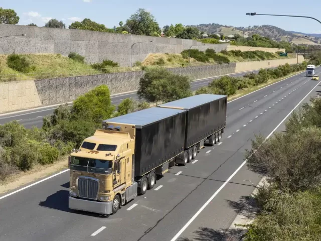 Aerial of Trucks on the Highway